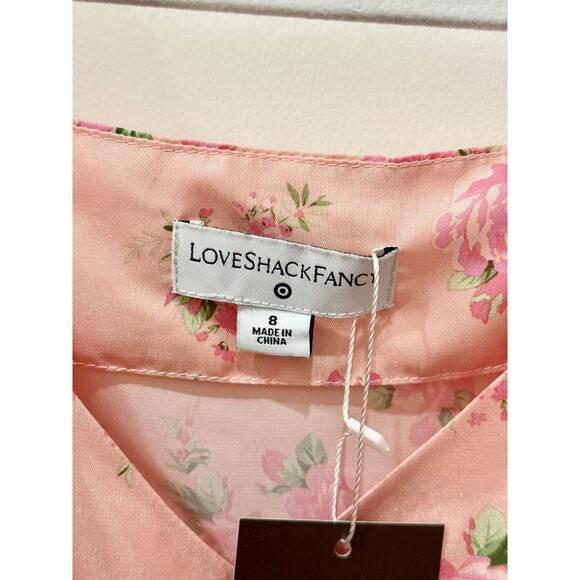 LoveShackFancy x Target Cecile Floral Satin Puff-Sleeve Mini Dress Pink Women 8 - Picture 4 of 5